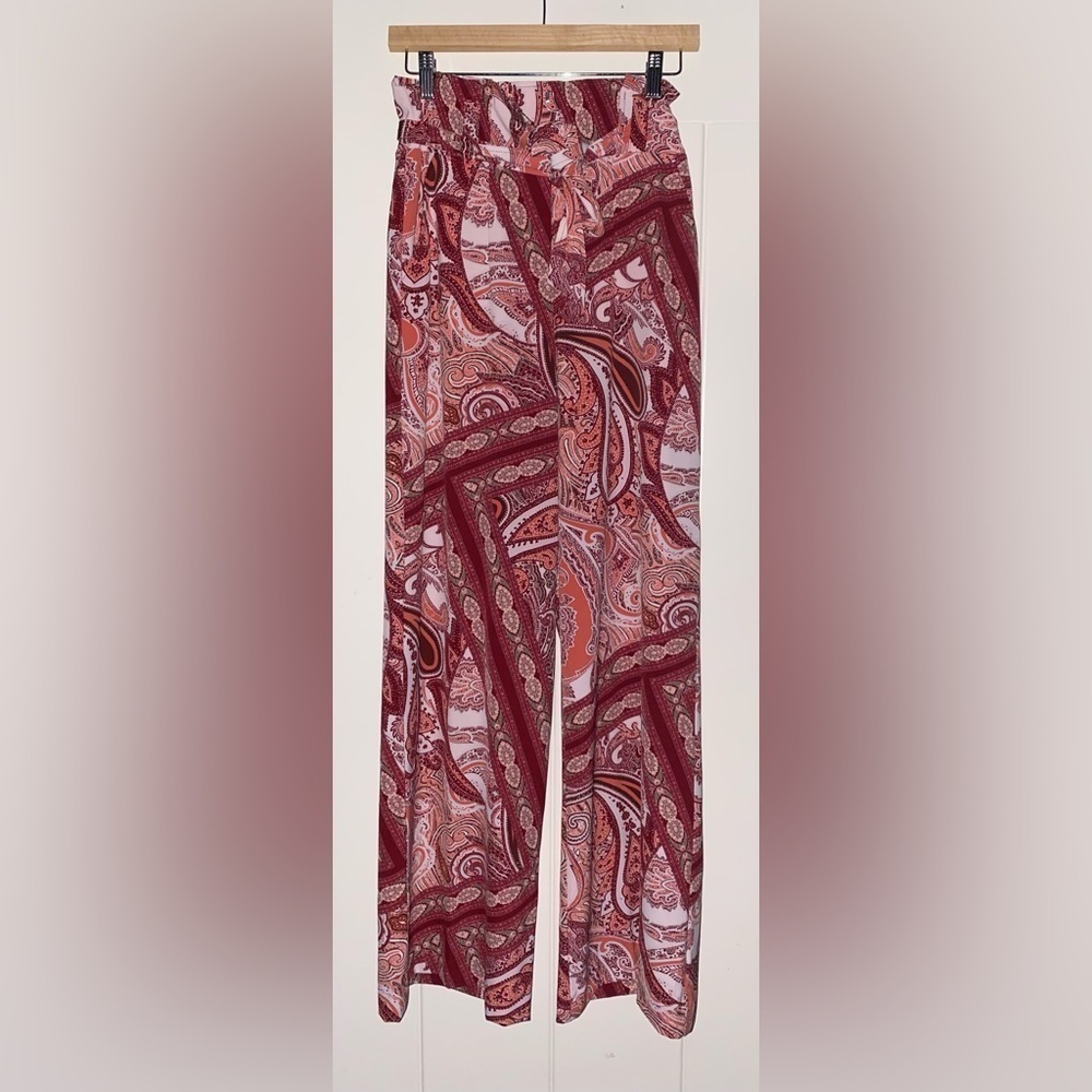 New‎ York & Company High Waisted Wide Leg Paperbag Paisley Pant Women Size 2